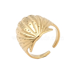 304 Stainless Steel Shell Shape Open Cuff Ring for Women, Golden, Adjustable(RJEW-Z037-01G)