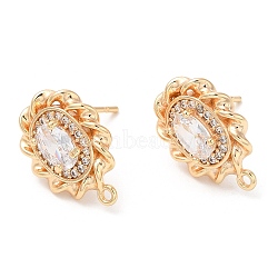 Brass with Glass Stud Earring Findings, with Horizontal Loops, Oval, Real 18K Gold Plated, 16x11.5mm, Hole: 1mm, Pin: 0.7mm(KK-K333-66G)