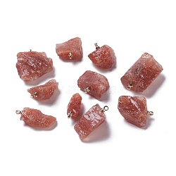 Natural Strawberry Quartz Pendants, with Light Gold Brass Loops, Nuggets, 16~33x7.5~16x6~11mm, Hole: 1.6mm(G-I295-02G-05)