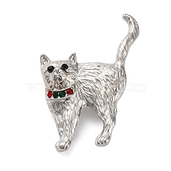 Alloy Colorful Rhinestone Cat Brooch, Kitten Brooch, Platinum, 43x27mm(JEWB-Q045-02P)