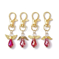 Angel Glass Pendant Decorations, with Alloy Swivel Lobster Claw Clasps, Golden, 64~66mm(HJEW-JM01356-02)