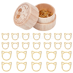 Alloy Knitting Stitch Marker Rings, Cat's Head, with Wooden Storage Box, Golden, 15.5~20.5x16~21x1.5~2mm, 30pcs/box(FIND-WH0036-89G)