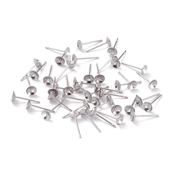 304 Stainless Steel Stud Earring Settings, Cone, Stainless Steel Color, 5x0.3mm, Diameter: 5mm, Tray: 4mm, Pin: 0.7mm