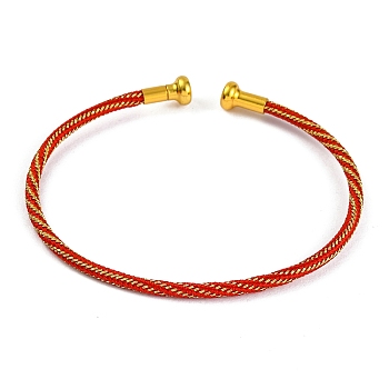 Braided Carbon Steel Wire Bracelet Making, with Golden Plated Brass End Caps, Red, 0.25cm, Inner Diameter: 2-3/8 inch(6.1cm)