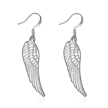 Brass Dangle Earrings, Wing, Clear, Silver Color Plated, 40x9mm