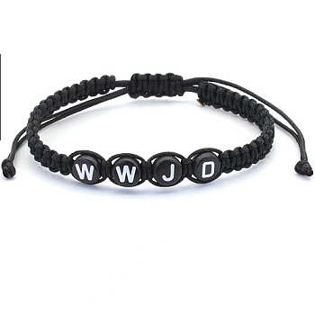 Polyester Braided Bead Bracelet, Black, 6-1/4 inch(16cm)