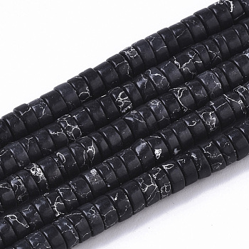 Synthetic Turquoise Beads Strands, Dyed, Heishi Beads, Disc, Black, 4x1~2mm, Hole: 0.7mm, about 195~213pcs/strand, 14.96 inch~15.31 inch(38~38.9cm)