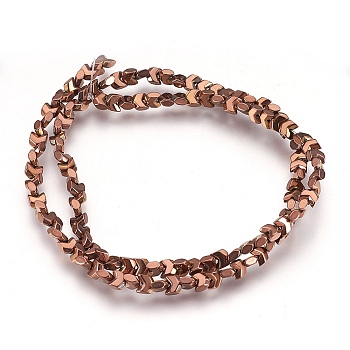 Electroplate Non-magnetic Synthetic Hematite Bead Strands, Faceted, Arrows, Copper Plated, 4x4x2mm, Hole: 1mm, about 26~27pcs/strand, 15.7 inch(40cm)