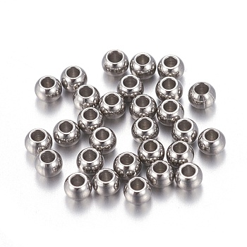 202 Stainless Steel Beads, Round, Stainless Steel Color, 2.5x2mm, Hole: 1mm