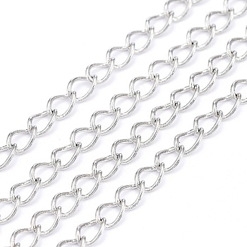 Brass Twisted Chains, Curb Chains, Soldered, with Spool, Oval, Lead Free & Nickel Free & Cadmium Free, Platinum, 4x3x0.5mm, about 301.83 Feet(92m)/roll