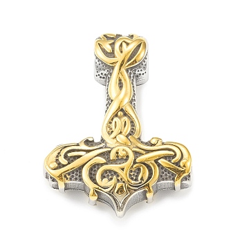 Ion Plating(IP) 304 Stainless Steel Pendants, Thor's Hammer, Antique Silver & Golden, 44x32.5x11.5mm, Hole: 5.5mm