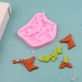 DIY Christmas Reindeer Head & Acorn Food Grade Silicone Molds, Fondant Molds, Chocolate, Candy, Biscuits, UV Resin & Epoxy Resin Craft Making, Pearl Pink, 92x96x10mm, Inner Diameter: 19~66x41~70mm