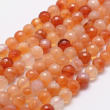 Natural Red Agate Beads Strands, Faceted, Round, 6mm, Hole: 1mm, about 61pcs/strand, 14.9 inch~15.1 inch