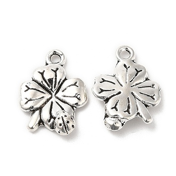 Tibetan Style Alloy Pendants, Four Leaf Clover with Ladybird, Antique Silver, 17x12x3mm, Hole: 1.5mm