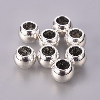 Large Hole Beads, Alloy European Beads, Lead Free and Cadmium Free, Round, Antique Silver, about 8.5mm long, 11.5mm wide, hole: 6.5mm