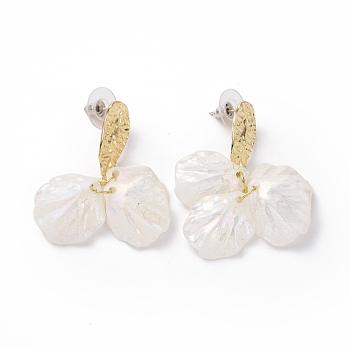 Acrylic Imitation Shell Dangle Earrings, Alloy Cluster Drop Earrings with 925 Sterling Silver Pins for Women, White, 45mm, Pin: 0.8mm