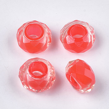 Resin Beads, Large Hole Beads, Faceted, Rondelle, Orange Red, 13~13.5x7.5~8mm, Hole: 5.5mm