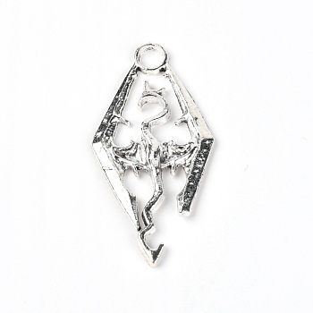 Alloy Pendants, Dragon Charms, Antique Silver, 47.5x23x2mm, Hole: 4mm