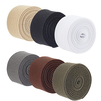 12M 6 Colors Flat Polyester Elastic Band, Garment Accessories, Mixed Color, 30mm, 2m/color
