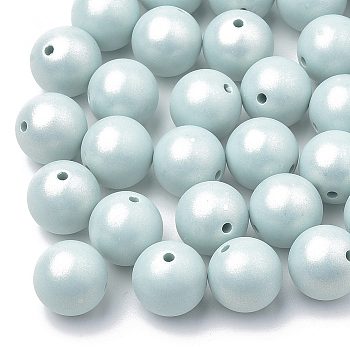 Spray Painted Style Acrylic Beads, Rubberized, Round, Pale Turquoise, 10mm, Hole: 1.5mm