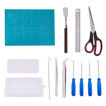 Tool Sets, PVC Cutting Mat, Stainless Steel Ruler and Scissors, Metal Shovel and Other Tools, Mixed Color, 10x17.5x2.2cm