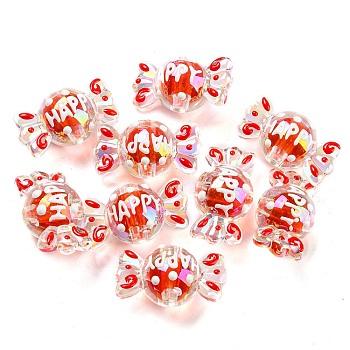 Transparent Acrylic Beads, with Enamel, Bead in Bead, Candy, Red, 15.3x29x15.7mm, Hole: 3.6mm