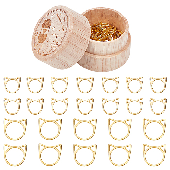 Alloy Knitting Stitch Marker Rings, Cat's Head, with Wooden Storage Box, Golden, 15.5~20.5x16~21x1.5~2mm, 30pcs/box