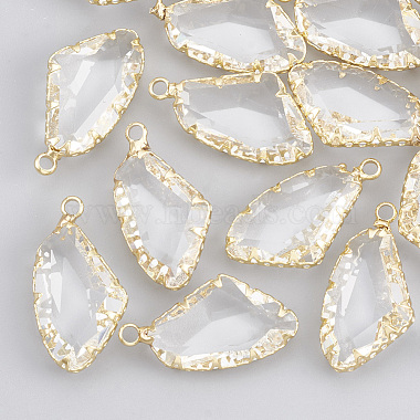 Real Gold Plated Clear Polygon Brass+Glass Pendants