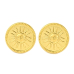 Ion Plating(IP) 304 Stainless Steel Flat Round with Sun Stud Earrings, Real 18K Gold Plated, 18.5mm(EJEW-D281-24G)