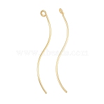 Brass Earring Findings, with Loop, Long-Lasting Plated, Nickel Free, Wavy Line, Real 18K Gold Plated, 44.5x5x1mm, Hole: 1.8mm(KK-A274-17D-G)
