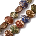 Baking Paint Glass Beads Strands, Golden Metal Enlaced, Shell Shape, Mixed Color, 10x12.5x7mm, Hole: 0.7mm, about 35pcs/strand, 13.78''(35cm)(GLAA-H042-04)