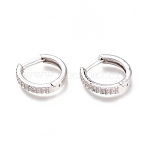 Brass Micro Pave Clear Cubic Zirconia Huggie Hoop Earrings, Long-Lasting Plated, Ring, Platinum, 13.5x14x2.5mm, Pin: 1x0.7mm(ZIRC-H102-12P)