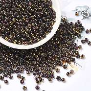 Glass Seed Beads, Half Plated, Inside Colours, Round Hole, Round, Coconut Brown, 4x3mm, Hole: 1.4mm, 5000pcs/pound(SEED-H002-B-D224)