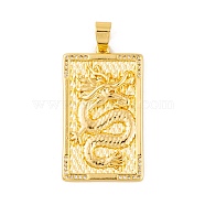 Brass Micro Pave Cubic Zirconia Pendants, Real 18K Gold Plated Rectangle with Dragon Charms, Clear, 38x22x4mm, Hole: 7.5x4.5mm(KK-E108-21G)