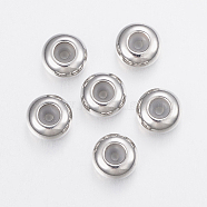 201 Stainless Steel Bead Spacers, Slider Beads, Stopper Beads, Rondelle, Stainless Steel Color, 7x3.5mm, Hole: 1mm(STAS-E149-06P-7mm)