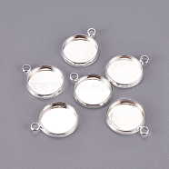 Brass Pendant Cabochon Settings, Plain Edge Bezel Cups, Flat Round, Silver Color Plated, Tray: 12mm, 17x14x2mm, Hole: 2mm(KK-WH0033-04S)