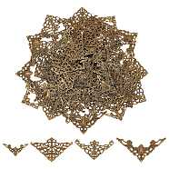 Elite 100Pcs 4 Styles Iron Filigree Joiners Sets, Triangle Connector, Antique Bronze, 16~32x30.5~57.5x0.6~1mm, 25pcs/style(IFIN-PH0002-18AB)