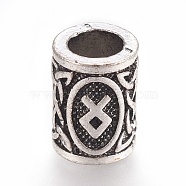 Tibetan Style Alloy Beads, Vintage Rune Beads, Column with Rune/Futhark/Futhorc, Antique Silver, 13.5x10mm, Hole: 6mm(PALLOY-TAC0020-01U)