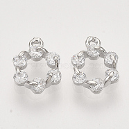 Brass Micro Pave Cubic Zirconia Charms, Nickel Free, Flower, Clear, Real Platinum Plated, 9x6.5x2mm, Hole: 0.8mm(KK-T048-040P-NF)