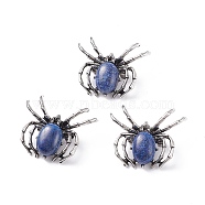 Natural Lapis Lazuli Brooch, with Alloy Findings and Glass, Spider, Antique Silver, 34~35x41~42x7mm, Hole: 3x5mm(G-A176-C17-1)