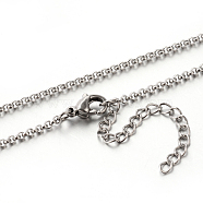304 Stainless Steel Rolo Chain Necklaces, with Lobster Claw Clasps, Stainless Steel Color, 17.7 inch(45cm), 2mm(STAS-M174-065P)