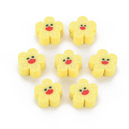 Handmade Polymer Clay Beads, Flower with Smiling Face, Yellow, 9~10x4mm, Hole: 1.5mm(CLAY-S096-011E)
