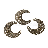 Iron Filigree Joiners, Etched Metal Embellishments, Crescent Moon, Antique Bronze, 43.5x39x1mm, Hole: 1mm(FIND-B020-20AB)