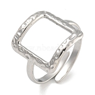 304 Stainless Steel Adjustable Ring for Women, Square, Stainless Steel Color, 15.5x14mm(RJEW-U014-02P)