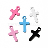 Spray Painted 201 Stainless Steel Pendants, Cross Charm, Mixed Color, 21x12.5x2mm, Hole: 2mm(STAS-G304-08)