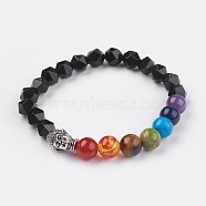 Natural Black Agate(Dyed) Stretch Bracelets, with Alloy Buddha Head Findings, Mixed Stone and Resin Beads, 2-1/8 inch(5.5cm)(BJEW-JB03951-04)