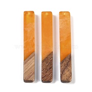 Resin & Wood Big Pendants, Rectangle Charms, Orange, 51.5x7.5x3.5mm, Hole: 1.8mm(WOOD-F015-02D)