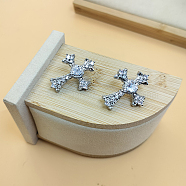 Fashionable Brass Cross Stud Earrings for Women, with 925 Sterling Silver Pins, Hypoallergenic and Versatile for Everyday, Silver(WF1855-7)