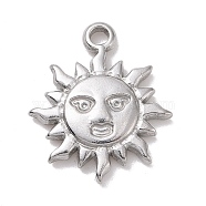 304 Stainless Steel Pendants, Sun with Human Face, Stainless Steel Color, 17.5x15x2.5mm, Hole: 1.6mm(STAS-A063-16P)