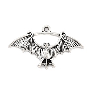 Tibetan Style Alloy Pendants, Antique Silver, Bat, 18x30x4.5mm, Hole: 2mm(FIND-G077-01C-AS)